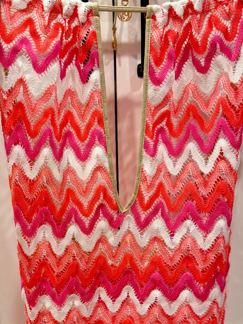 Luli Fama Pink Crochet Mini Dress NWT Size S